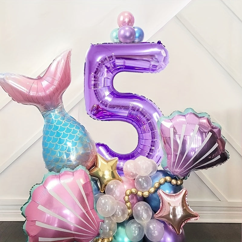 Mermaid Balloon Set Purple Number Aluminum Film Birthday Party Decoration