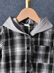 Boys Plaid Hooded Shirt & Shorts Summer Outfit