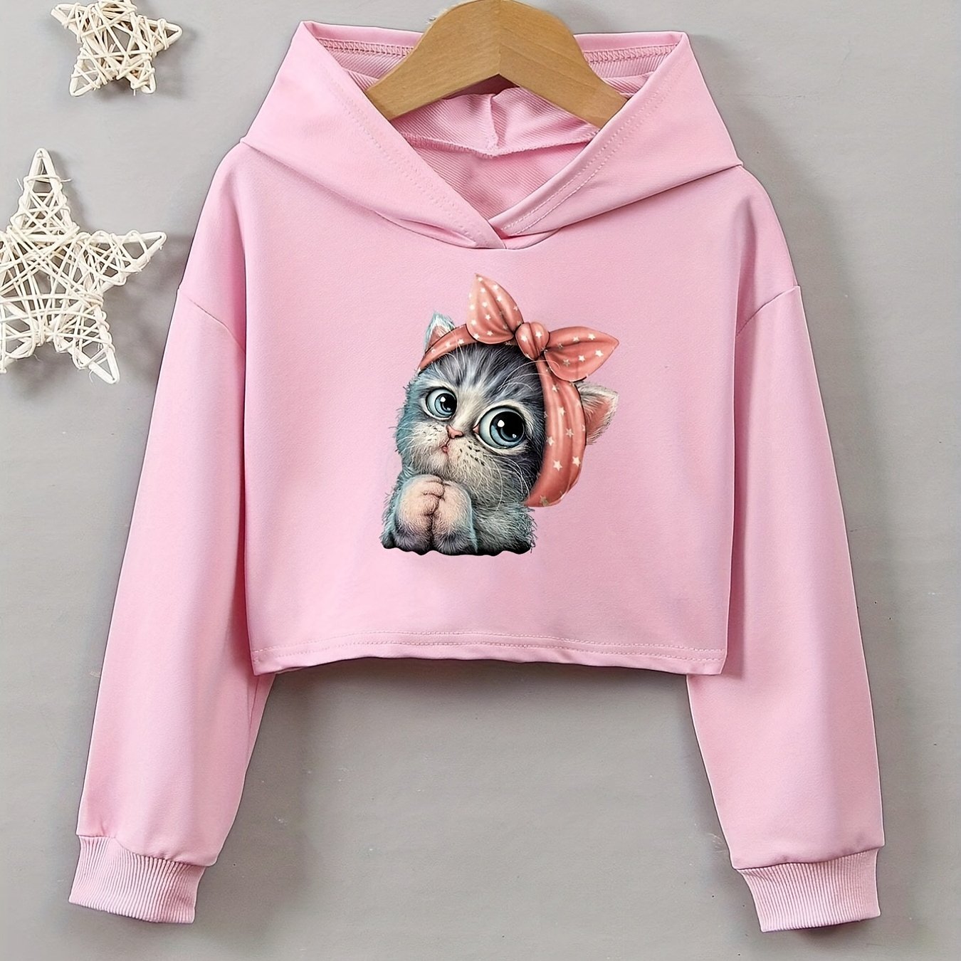 Girls' Kitty Print Hoodie Sweatshirt Long Sleeve
