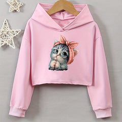 Girls' Kitty Print Hoodie Sweatshirt Long Sleeve