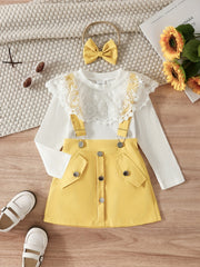Girl's Top & Jumpsuit Set Lace Ribbed Skirt Casual Outfits Kids Clothes