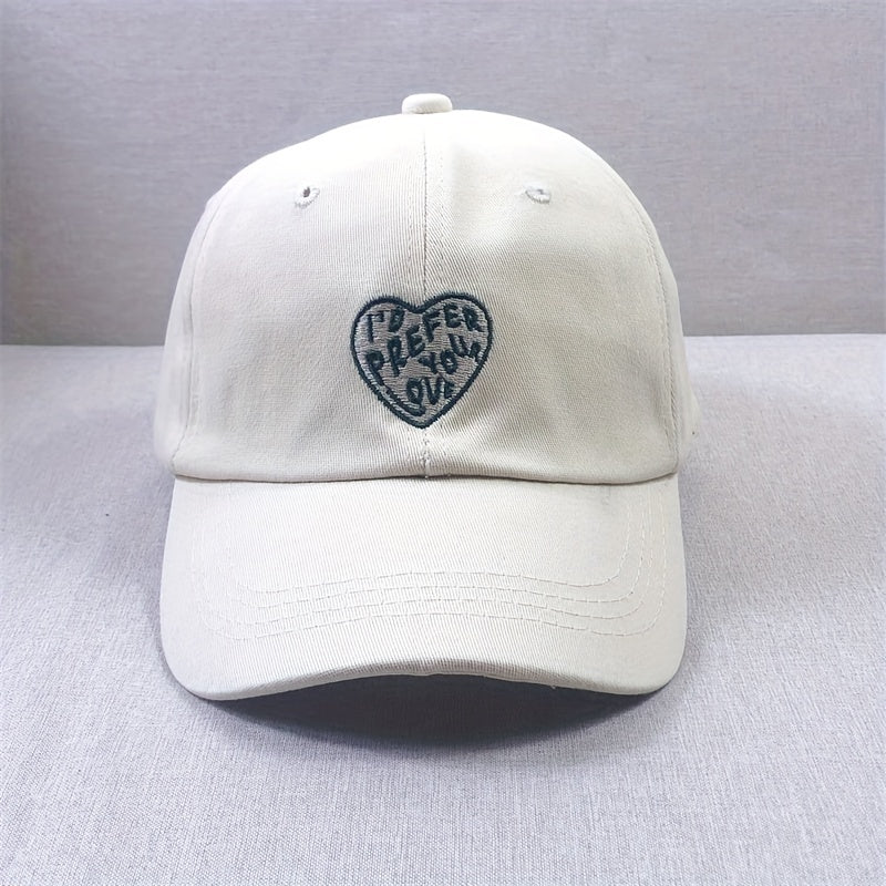 Vintage Heart Embroidery Baseball Cap Solid Casual Sunscreen Dad Hat