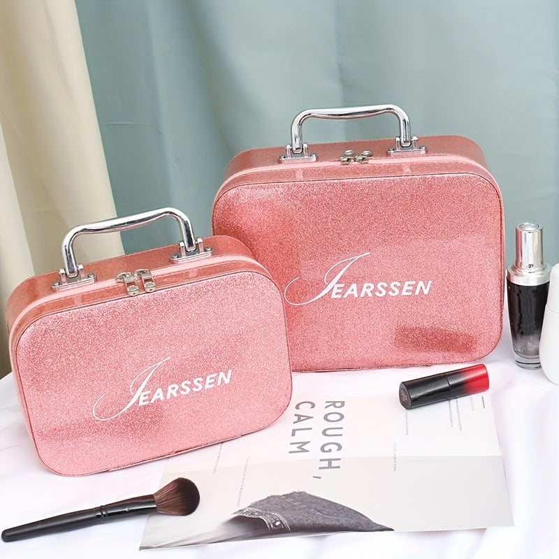 Glitter Leather Makeup Bag Organizer with Mirror Brush Holder