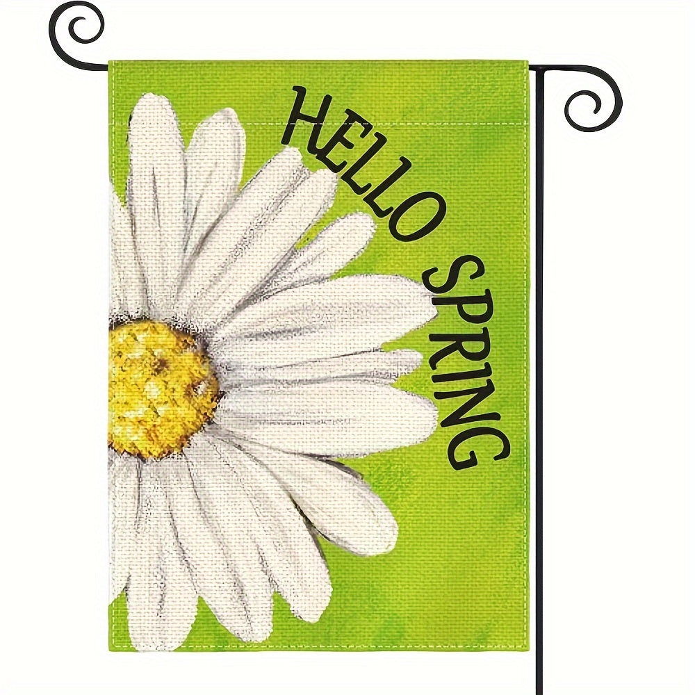 Hello Spring Garden Flag 30x45 cm Double Sided Floral Daisy Yard Flag Green