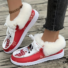 Christmas Snowman Print Plush Lined Thermal Furry Snow Boots