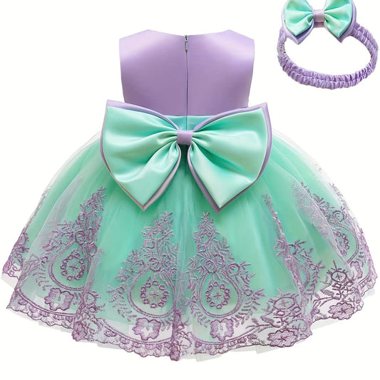 Baby Girls Christening Baptism Party Dress With Headwear