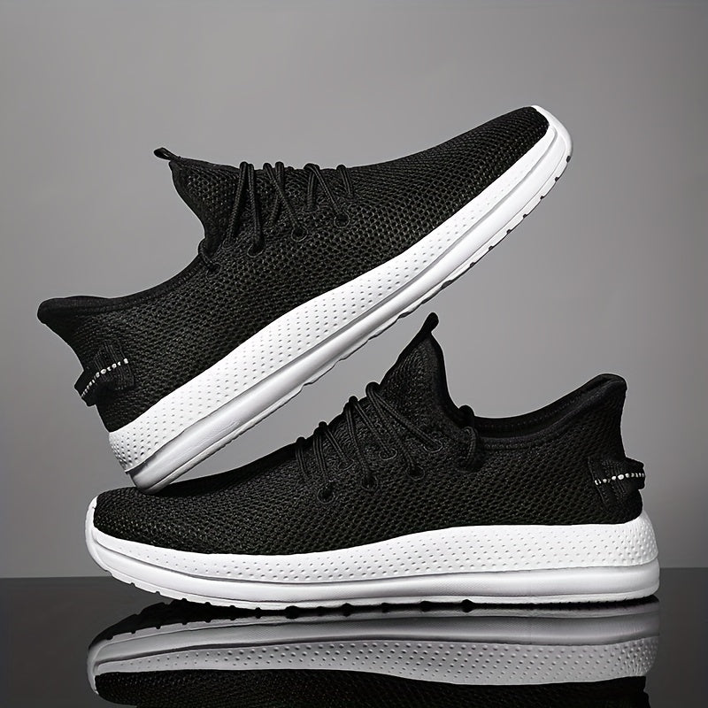 Men's Lace Up Solid Sneakers Lightweight Fabric Breathable Running Shoes
