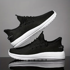 Men's Lace Up Solid Sneakers Lightweight Fabric Breathable Running Shoes