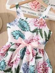 Floral Print High Waist Spaghetti Strap Short Dress For Summer