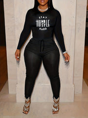 Women's Two Piece Set: Letter Print Top & Leggings
