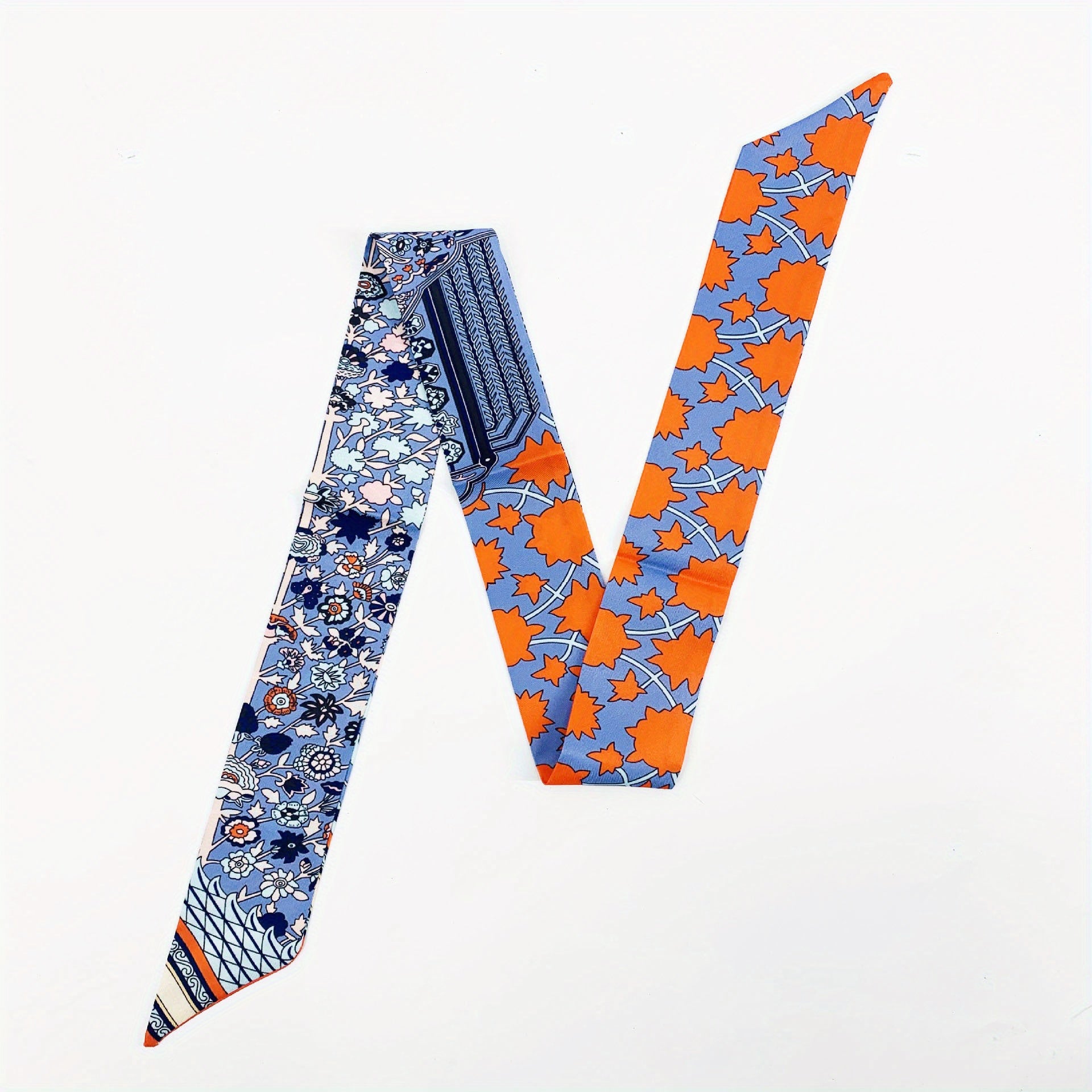 Flower Print Skinny Scarf Long Ribbon Neckerchief Satin Decorative Hair Ribbon