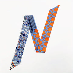 Flower Print Skinny Scarf Long Ribbon Neckerchief Satin Decorative Hair Ribbon