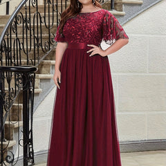 Glitter Sequin Butterfly Sleeve Party Formal Dress