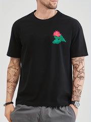 Lotus Flower Print Men's Crew Neck Tshirt Casual Comfy Tees For Summer