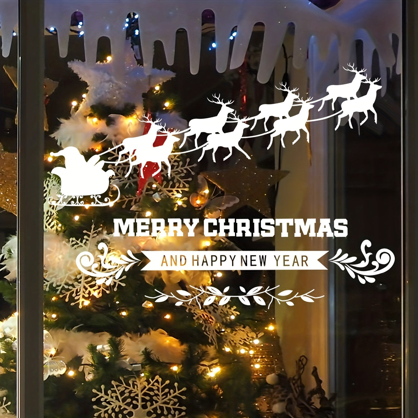 Christmas Theme Window Stickers Elk Removable Vinyl Wall Decor