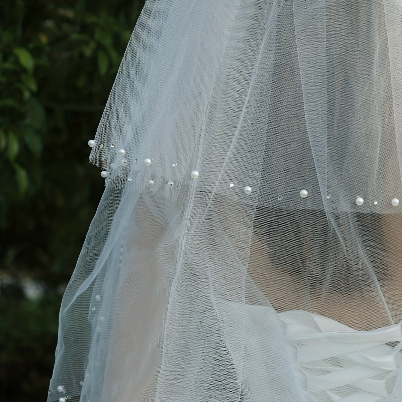 Bridal Wedding Layers Veil With Comb Faux Pearl Rhinestone Veil