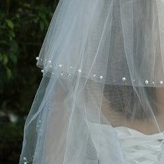 Bridal Wedding Layers Veil With Comb Faux Pearl Rhinestone Veil