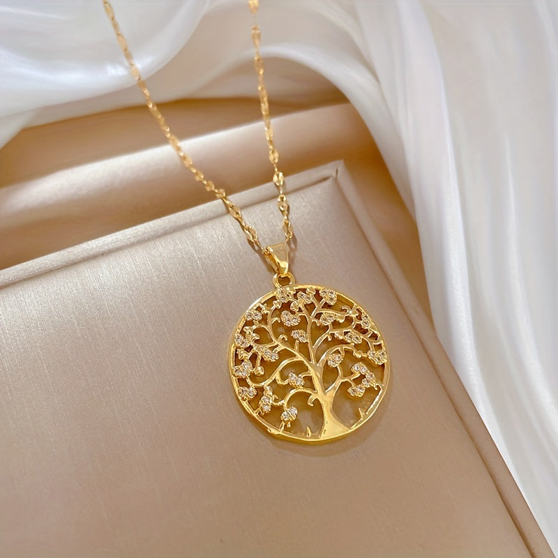 Golden Tree Pendant Necklace Retro Clavicle Chain Non-fading Jewelry