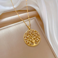 Golden Tree Pendant Necklace Retro Clavicle Chain Non-fading Jewelry