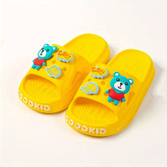 Boys Cartoon Bear Open Toe Slippers Non Slip Lightweight Indoor Shower Pool