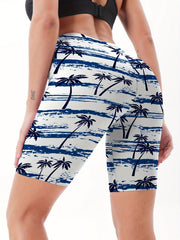 Women's Coconut Tree Pattern Skinny Shorts for Yoga Running Fitness