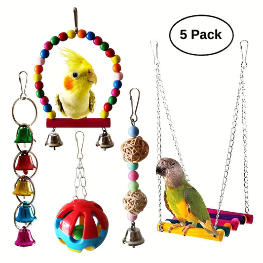 5pcs Bird Toys Set Parrot Biting Toy Parrot Cage Swing Accessories