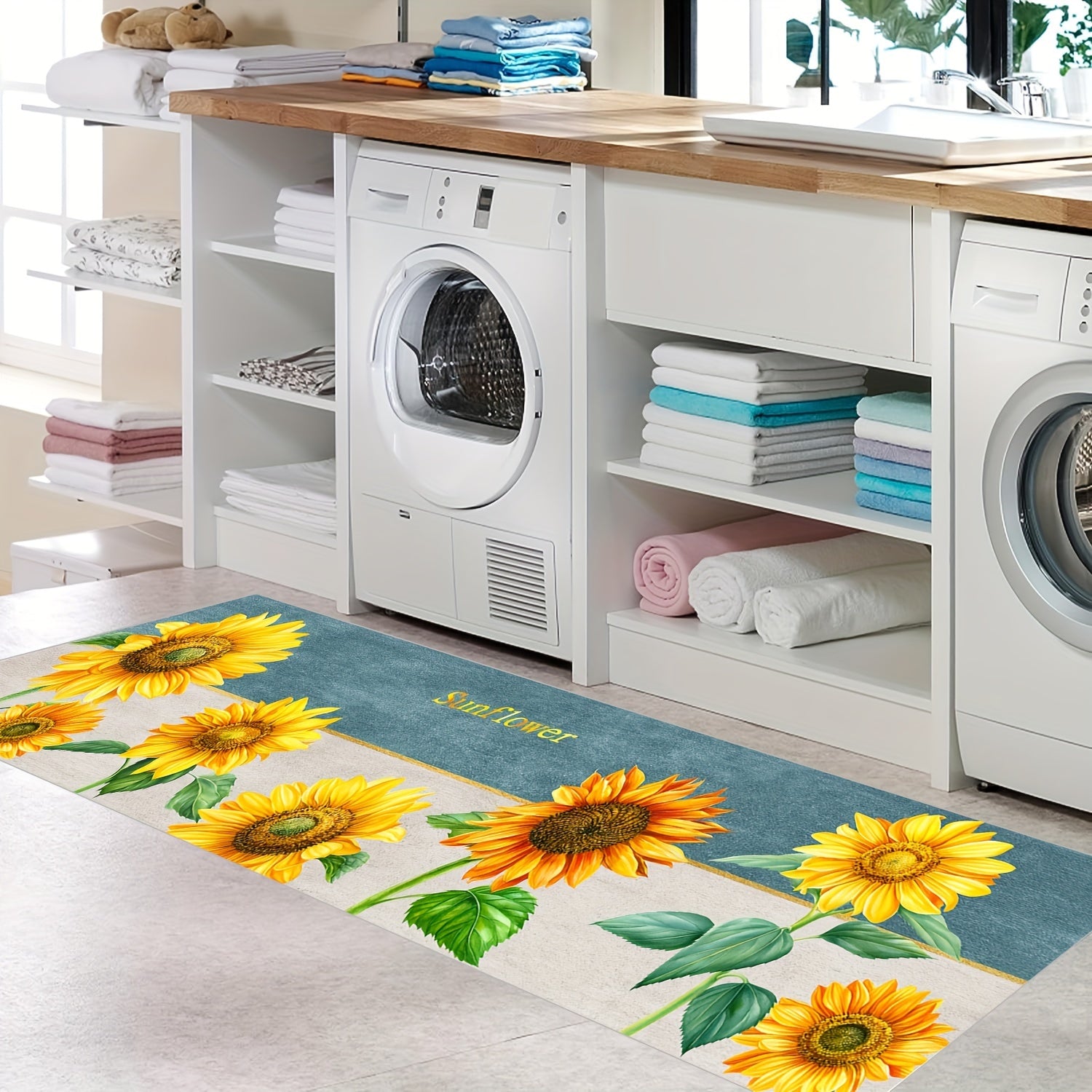 Sunflower Print Rug Machine Washable Mat for Bedroom and Living Room