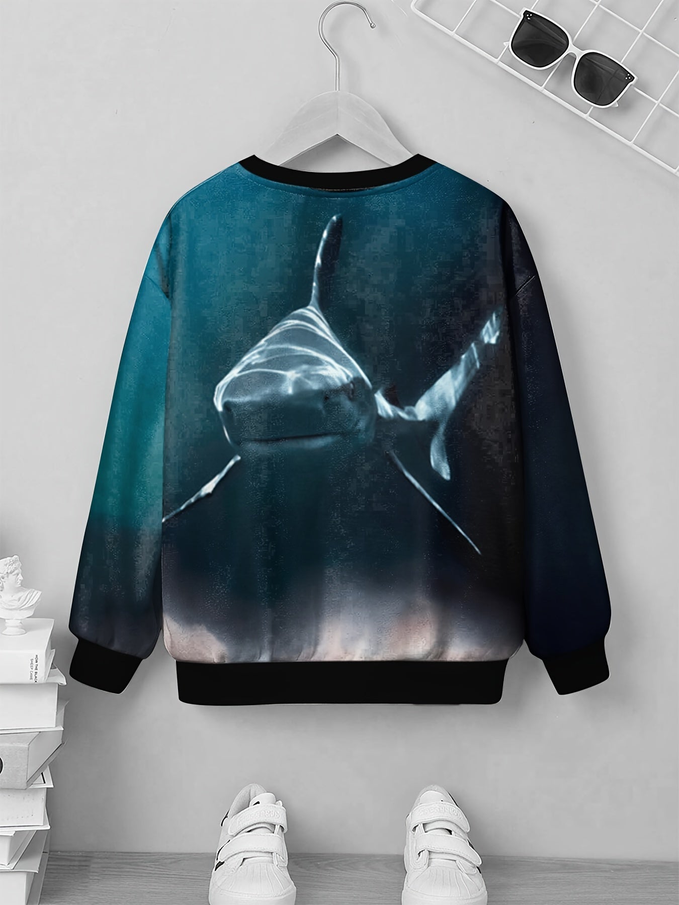 3D Shark Print Kid's Sweatshirt Unisex Pullover Long Sleeve Top