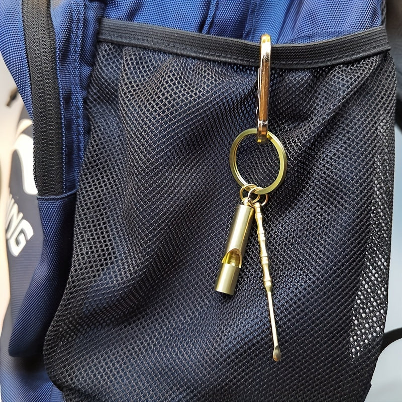 Copper Alloy Whistle Ear digging Spoon Keychain Outdoor Gift