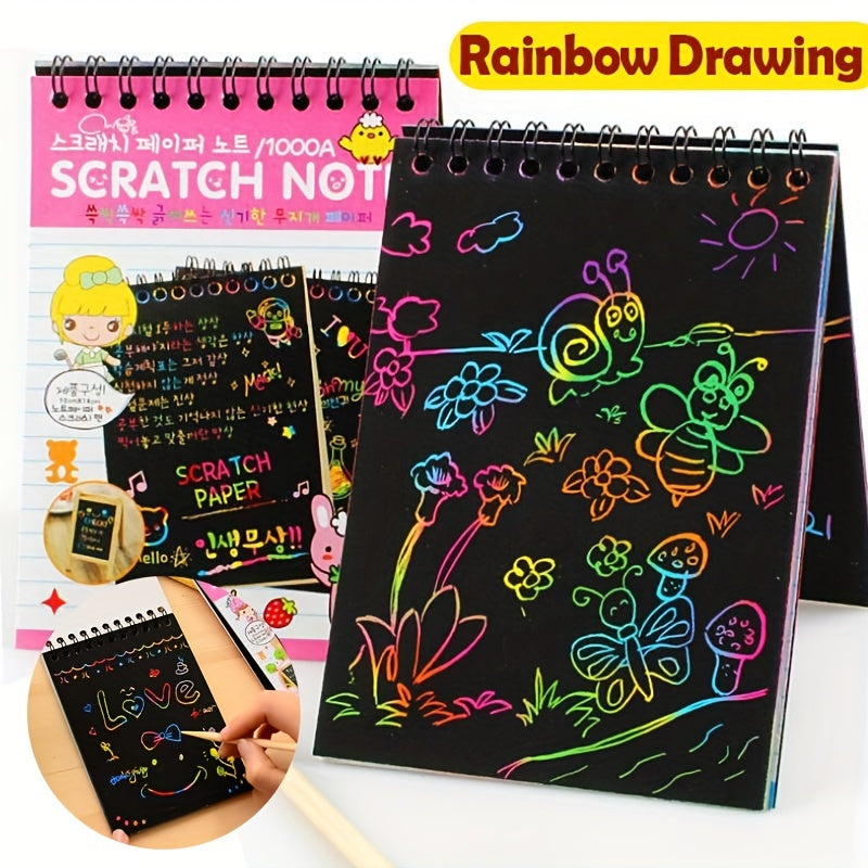 DIY Magic Rainbow Scraping Painting Art Scratch Paper Graffiti Stencil Drawing