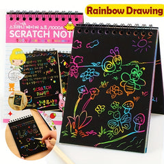 DIY Magic Rainbow Scraping Painting Art Scratch Paper Graffiti Stencil Drawing