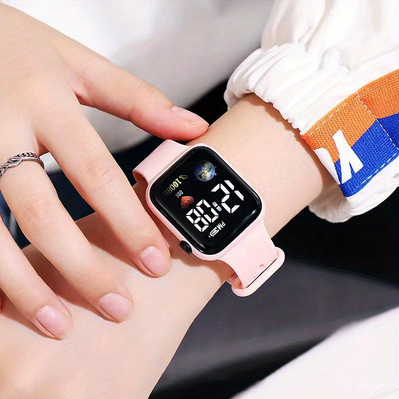 Square Watch Earth LED Student Electronic Watch
