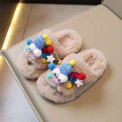 Girls' Cartoon Plush House Slippers, Anti-Skid Indoor Shoes, Autumn/Winter