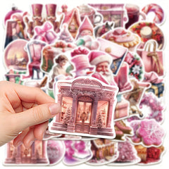 50 Pink Christmas Series Graffiti Stickers, Waterproof DIY Decoration