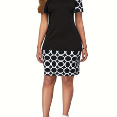 Crew Neck Pencil Dress Short Sleeve for Women