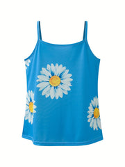 Floral Print Round Neck Plus Size Cami Top