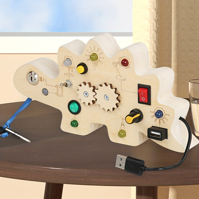 Montessori Toddler Wooden LED Dinosaur Busy Board