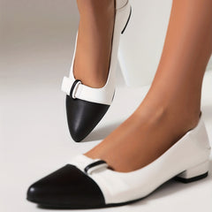 Women's Low Heel Pointed Toe Slip On Faux Leather Shoes