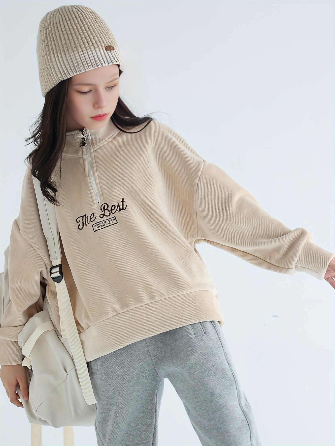 Print Half Zip Pullover Long Sleeve Jacket for Kids