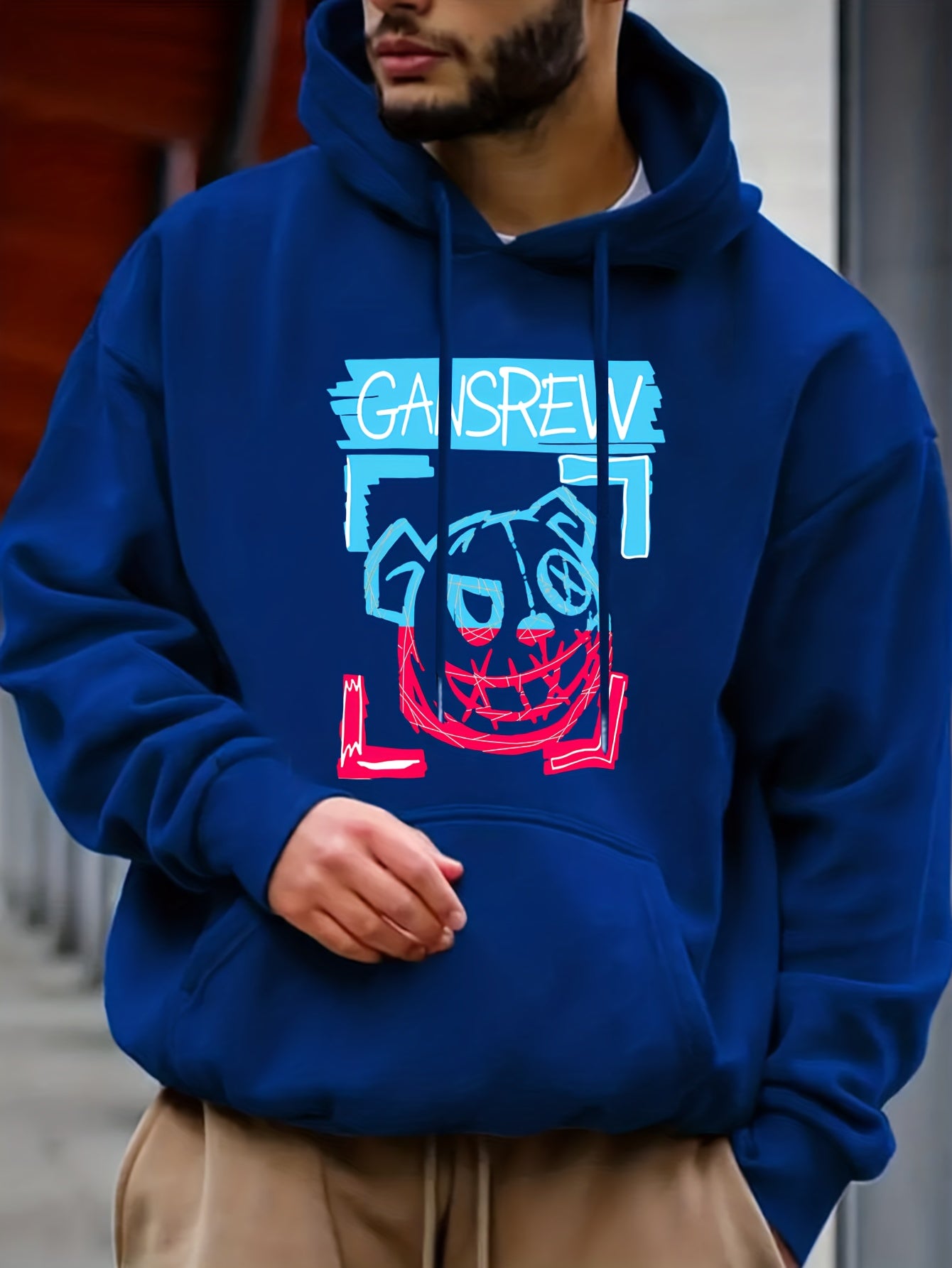 Evil Bear Print Hoodie Men's Graphic Pullover Hooded Sweatshirt