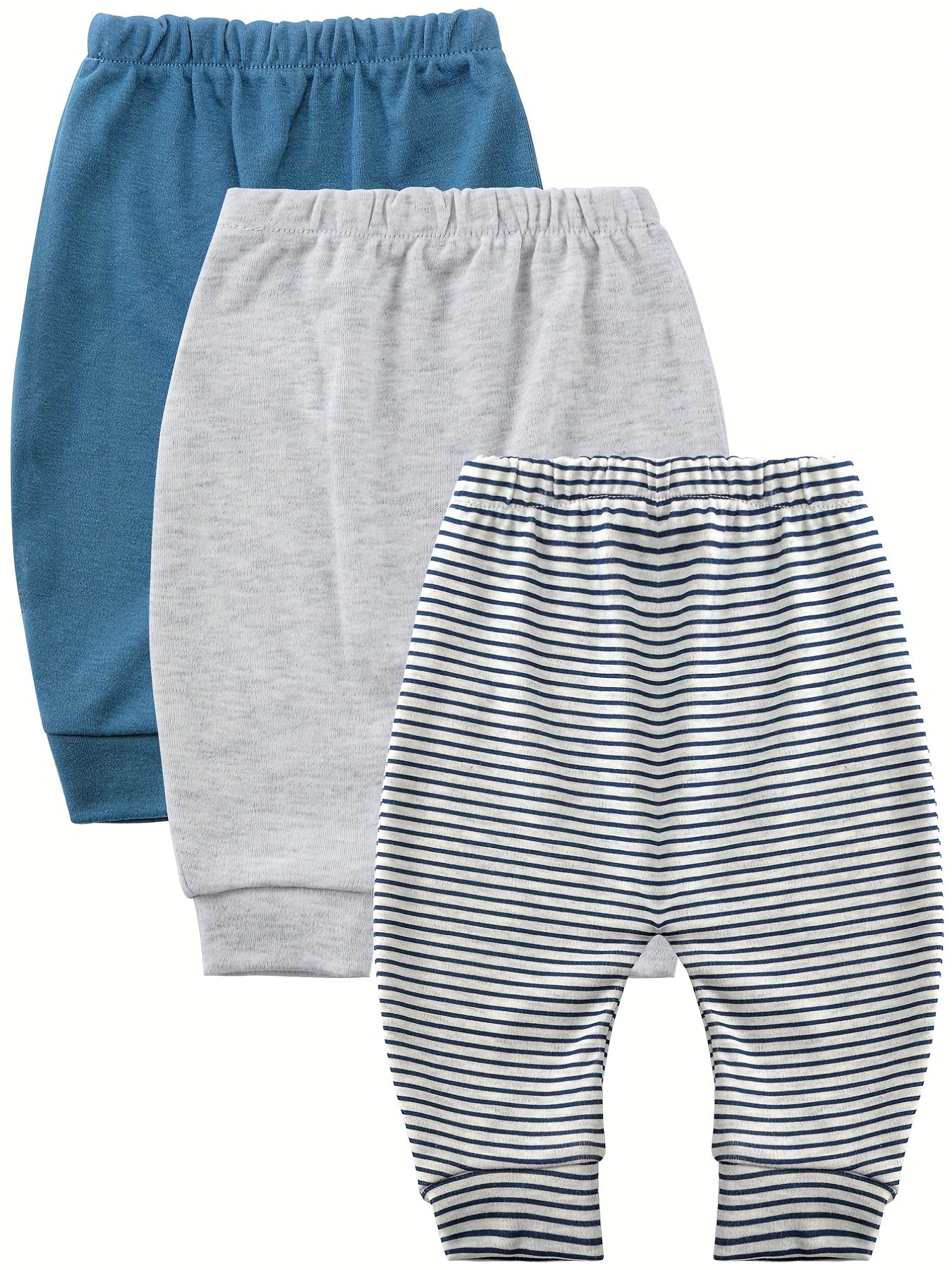 3pcs Baby Boys Elastic Waist Cotton Pants Set with Assorted Designs