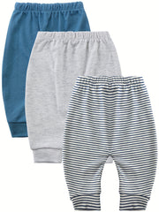 3pcs Baby Boys Elastic Waist Cotton Pants Set with Assorted Designs