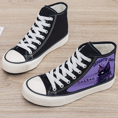 Cat Print Plush Lined Thermal Chunky Canvas Sneakers Flat