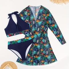 Tropical Print Bikini Set & Cover Up