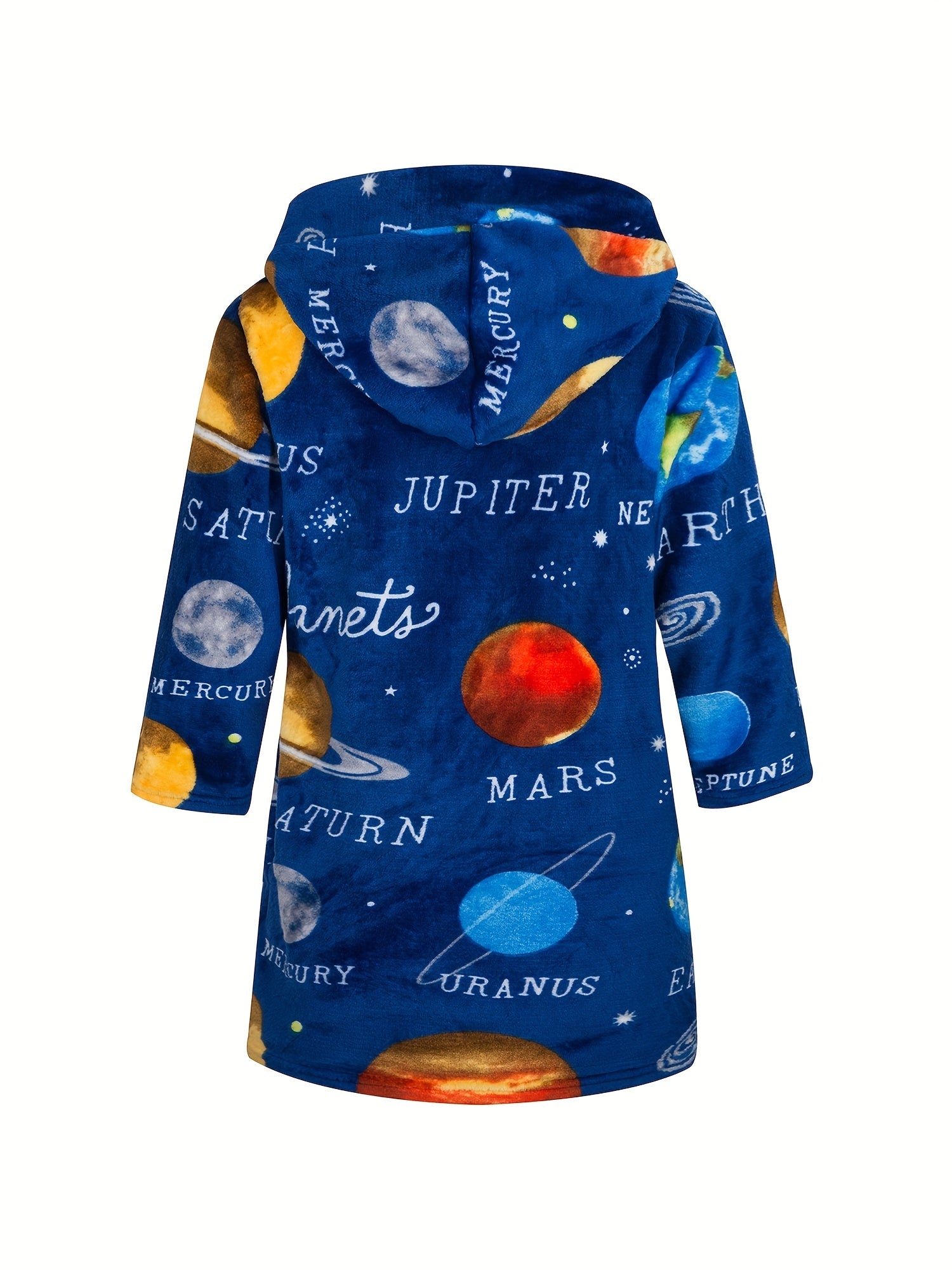 Kids Astronaut Planet Flannel Bathrobe Soft Hoodie Robes