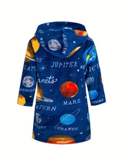 Kids Astronaut Planet Flannel Bathrobe Soft Hoodie Robes