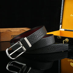 Men's Minimalism Hollow Auto Buckle Belt Stainless Steel Top Layer Cowhide