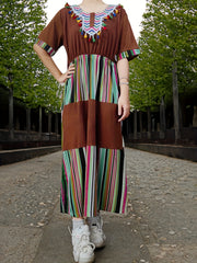 Retro Abaya Dress Women's Plus Colorful Striped Tassel Decor