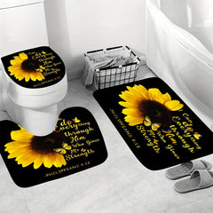 Sunflower Butterfly Shower Curtain Waterproof Fabric Bathroom Decor