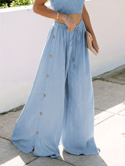 Minimalist Button Side Wide Leg Pants for Women